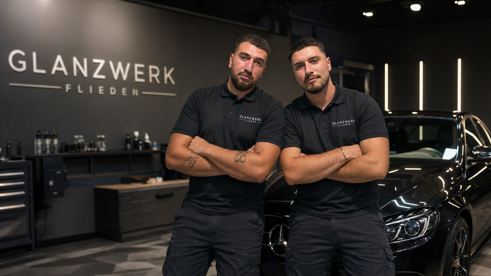 Donart Rugova und sein Bruder bei Glanzwerk Flieden in der Fahrzeugaufbereitung